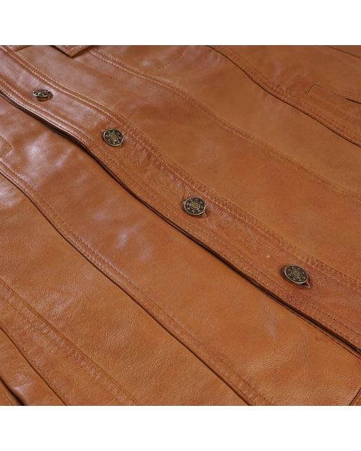 real hoxton Brown Leather Trucker Jacket for men