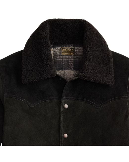RRL Black Shearling-Collar Suede Western Jacket for men