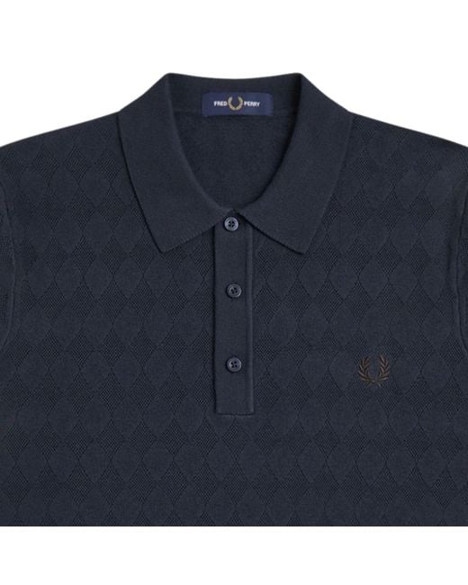 Fred Perry Blue Pointelle Knitted Shirt for men