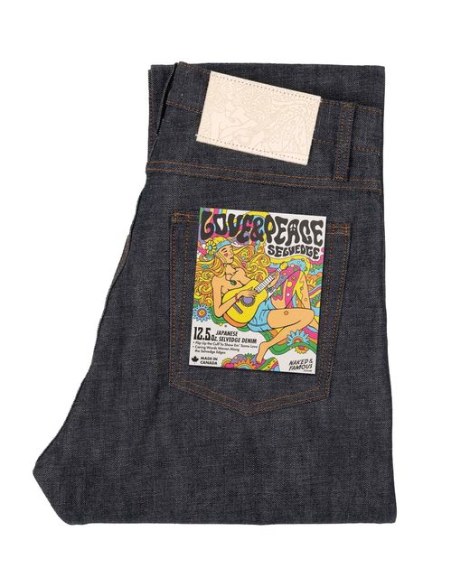 Naked & Famous Black Weird Guy Love & Peace Selvedge Jeans for men