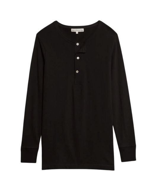 Merz B. Schwanen Black 2M06 Vintage Machine Refined Classic Fit Long Sleeve Henley for men