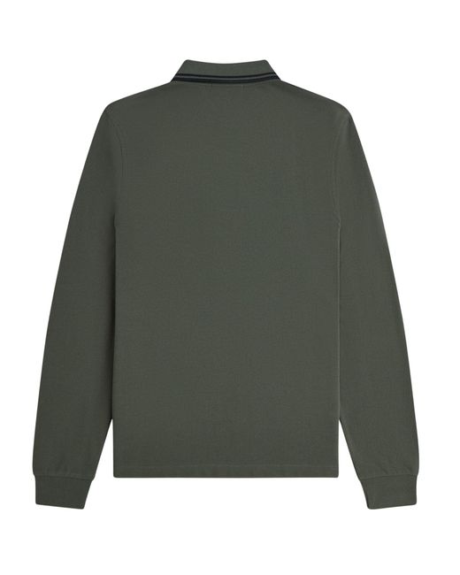 Fred Perry Green M3636 Long Sleeve Twin Tipped Polo Shirt for men