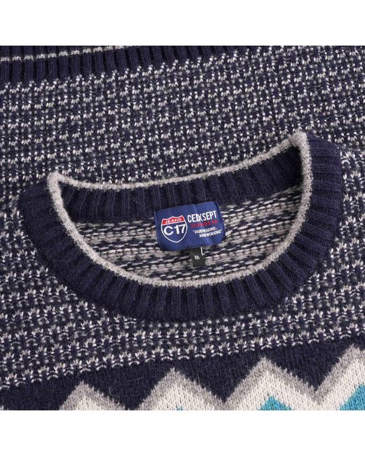 C17 Jeans Blue C17 Jeans Script Peaks Knitted Sweatshirt - Navy for men