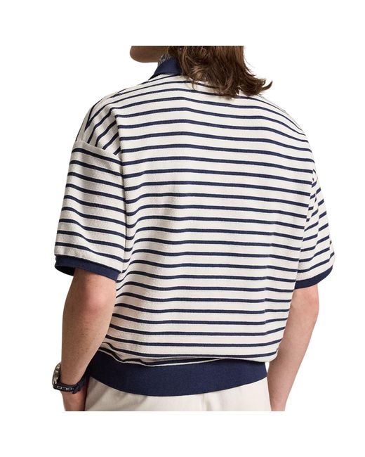 Polo Ralph Lauren Blue Relaxed Fit Striped Textured Polo Shirt for men
