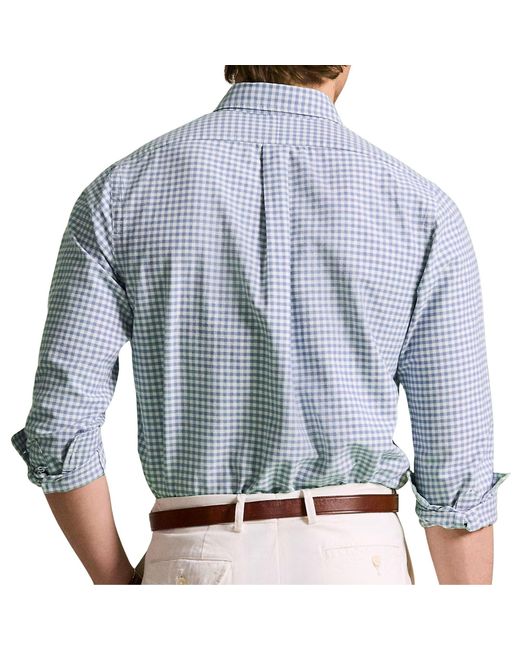Polo Ralph Lauren Blue Custom Fit Gingham Oxford Shirt for men