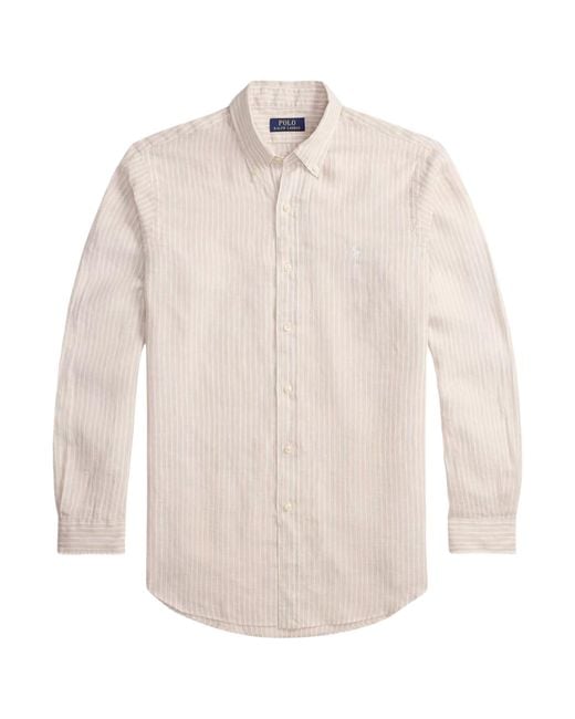 Polo Ralph Lauren White Custom Fit Striped Linen Shirt for men