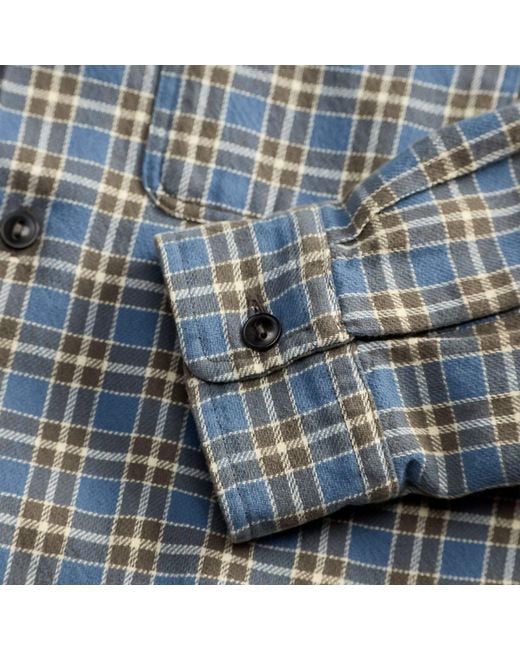 RRL Blue Plaid Twill Camp Shirt for men