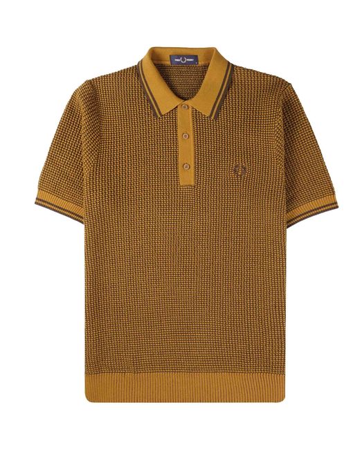 Fred Perry Brown Textured Knitted Polo Shirt for men