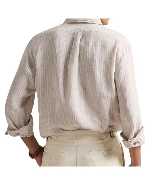 Polo Ralph Lauren White Custom Fit Striped Linen Shirt for men