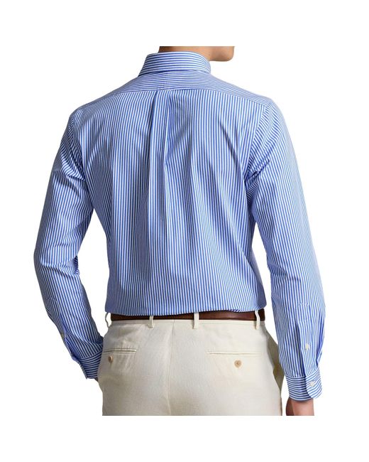 Polo Ralph Lauren Blue Custom Fit Striped Stretch Poplin Shirt for men