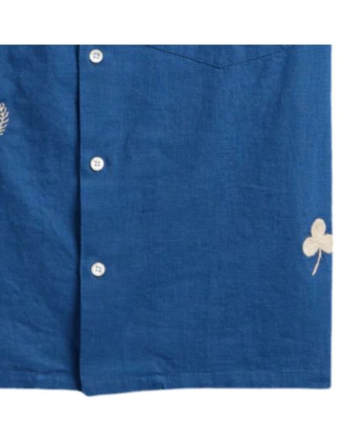 Portuguese Flannel Blue Embroidery Nature Ramie Shirt for men