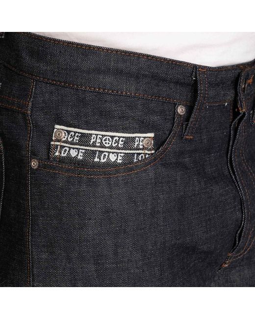 Naked & Famous Black Weird Guy Love & Peace Selvedge Jeans for men