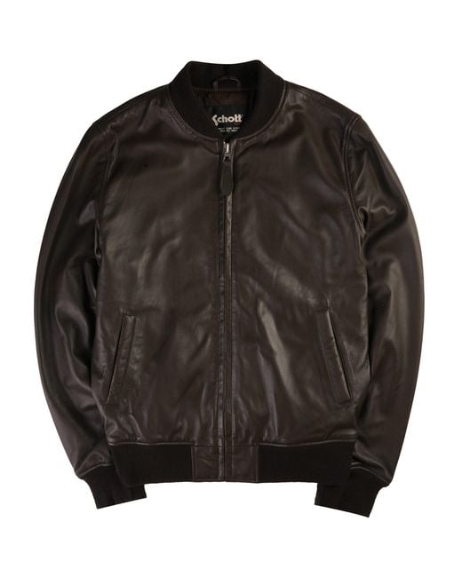 Schott Nyc Black Leather Bomber Jacket for men