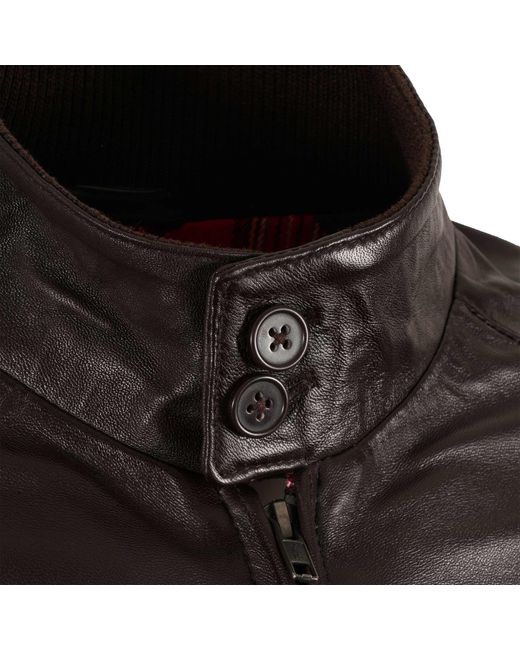 real hoxton Black Leather Harrington Jacket for men