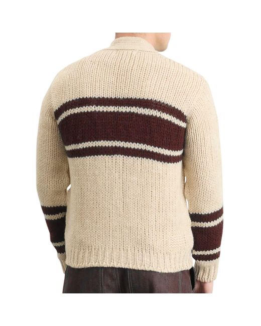 Universal Works Natural Langdale Cardigan Chunky Knit Stripe for men