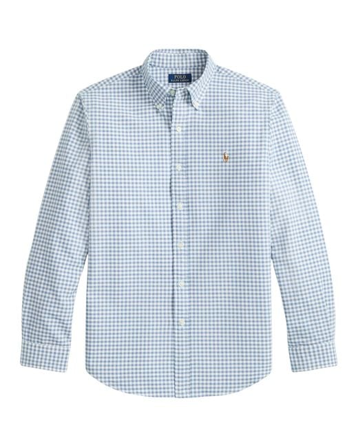 Polo Ralph Lauren Blue Custom Fit Gingham Oxford Shirt for men