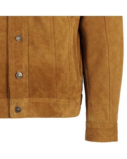 real hoxton Brown Suede Trucker Jacket for men