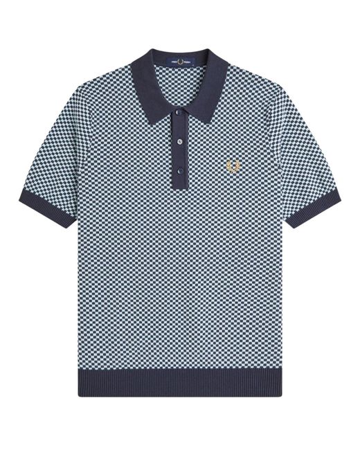 Fred Perry Blue Chequerboard Knitted Shirt for men