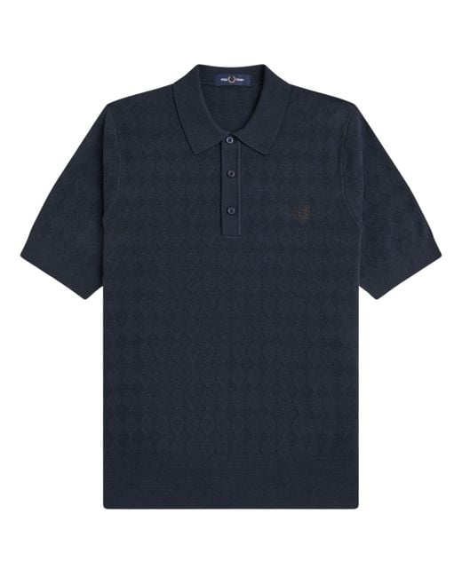 Fred Perry Blue Pointelle Knitted Shirt for men