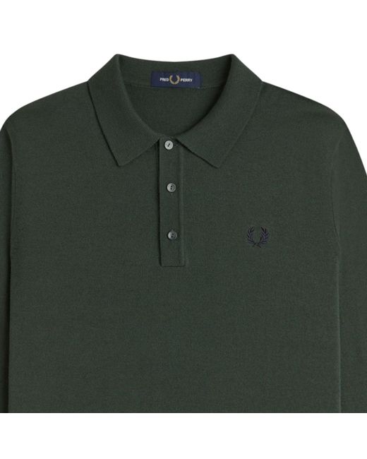 Fred Perry Green Classic Knitted Long Sleeve Shirt for men