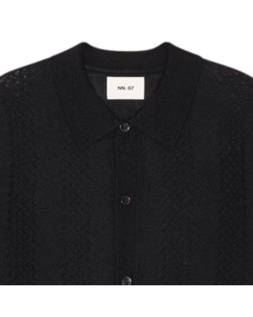 NN07 Black Thor Wool Blend Button Through Polo Shirt for men