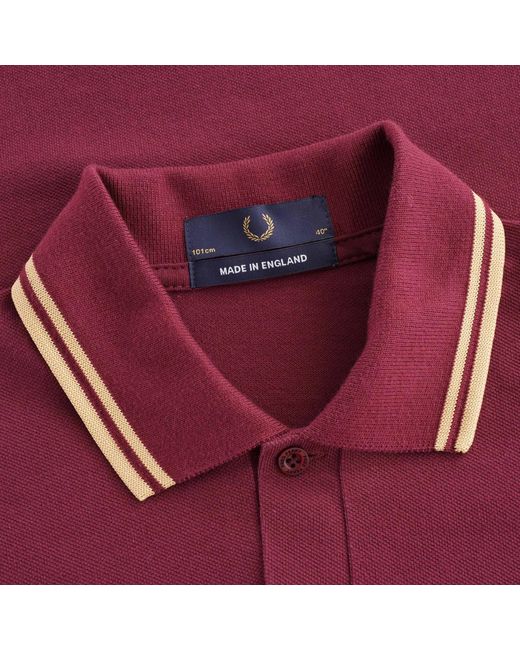 Fred Perry Cotton Reissues Original Twin Tipped Polo Aubergine & Champagne  in Red for Men | Lyst Australia