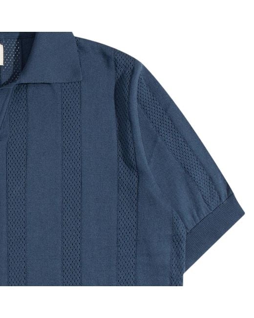 Far Afield Blue Clifford Open-Knit Polo for men
