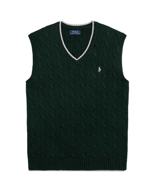 Polo Ralph Lauren Green Cable-Knit Cotton Sleeveless Jumper for men