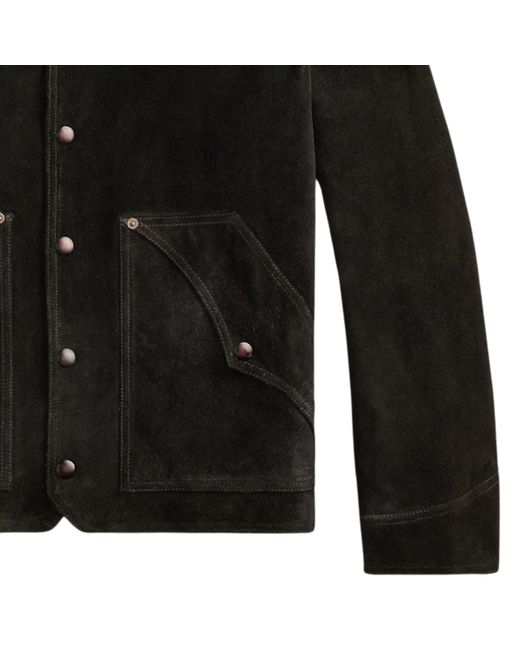 RRL Black Shearling-Collar Suede Western Jacket for men