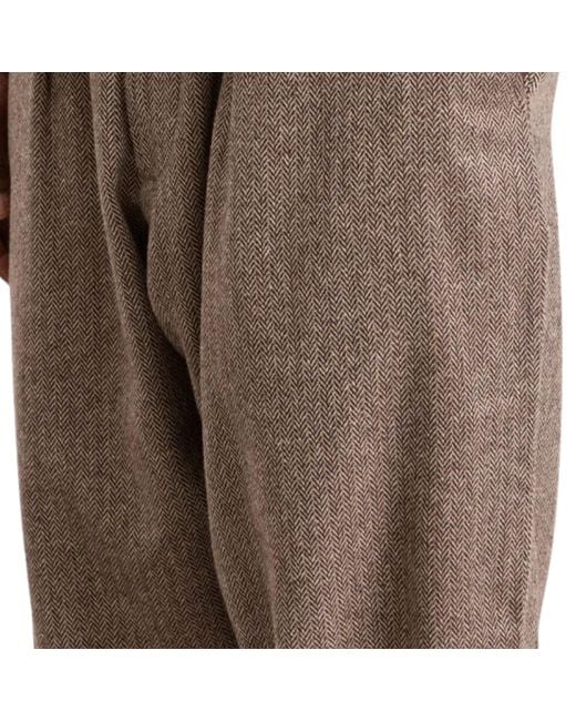 Universal Works Brown Wool Herringbone Pleated Track Pant for men