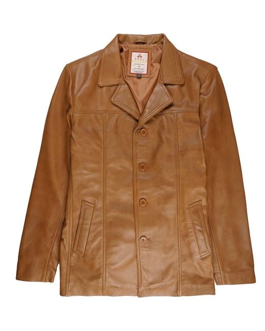 real hoxton Brown Leather Reefer Jacket for men