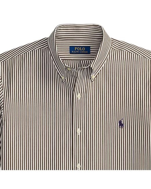 Polo Ralph Lauren Gray Custom Fit Striped Stretch Poplin Shirt for men