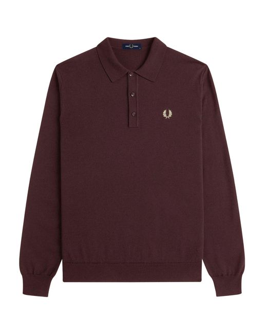 Fred Perry Purple K4535 Classic Knitted Long Sleeve Shirt for men