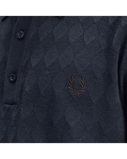 Fred Perry Blue Pointelle Knitted Shirt for men