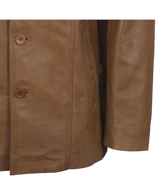 real hoxton Brown Leather Reefer Jacket for men