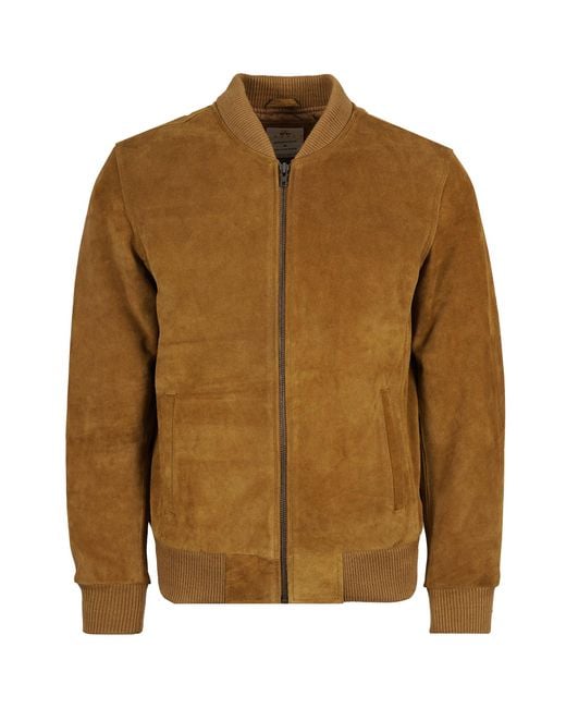 real hoxton Brown Suede Bomber Jacket for men