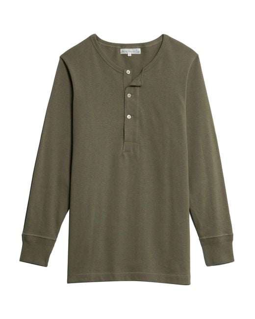 Merz B. Schwanen Green Henley Long Sleeve T-Shirt for men