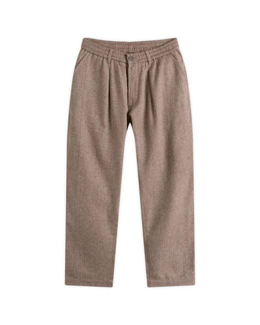 Universal Works Brown Wool Herringbone Pleated Track Pant for men