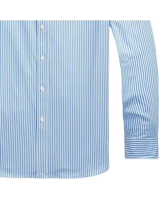 Polo Ralph Lauren Blue Custom Fit Striped Stretch Poplin Shirt for men