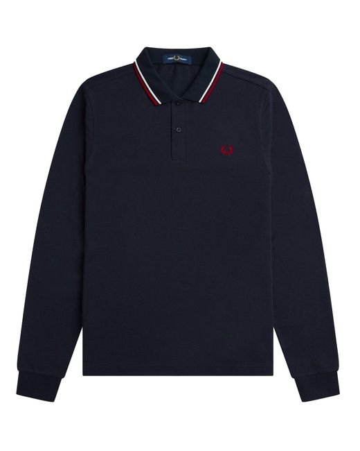Fred Perry Blue M3636 Long Sleeve Twin Tipped Polo Shirt for men
