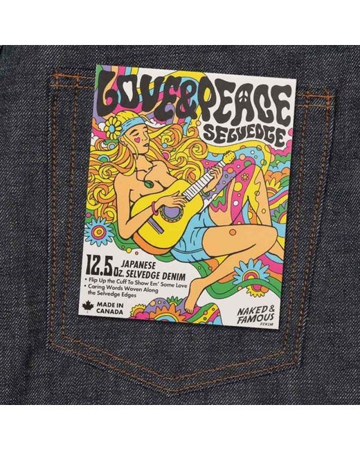 Naked & Famous Black Weird Guy Love & Peace Selvedge Jeans for men
