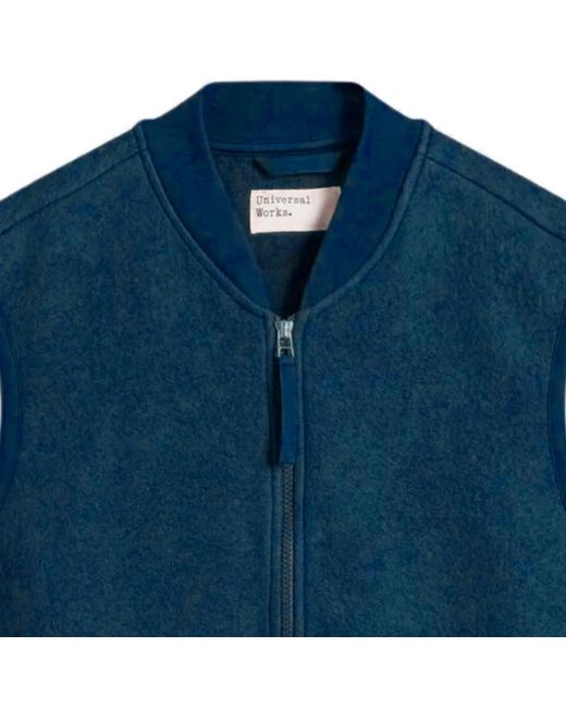 Universal Works Blue Zip Waistcoat Wool Fleece for men