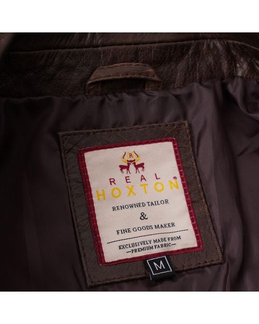 real hoxton Brown Leather Blazer Jacket for men
