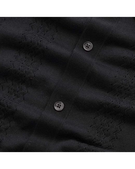 NN07 Black Thor Wool Blend Button Through Polo Shirt for men