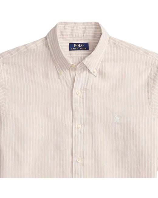 Polo Ralph Lauren White Custom Fit Striped Linen Shirt for men
