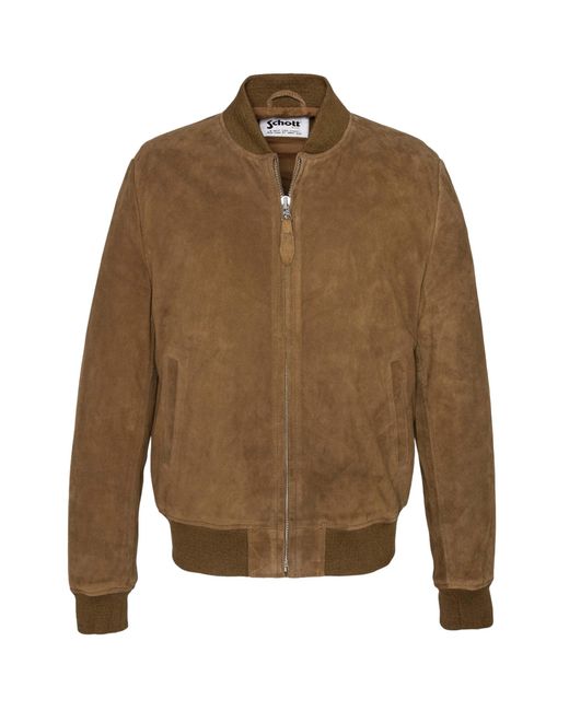 Schott Nyc Brown Suede Bomber Jacket for men