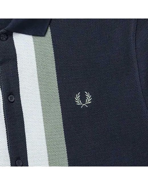 Fred Perry Blue M8522 Panelled Button Through Polo Shirt for men