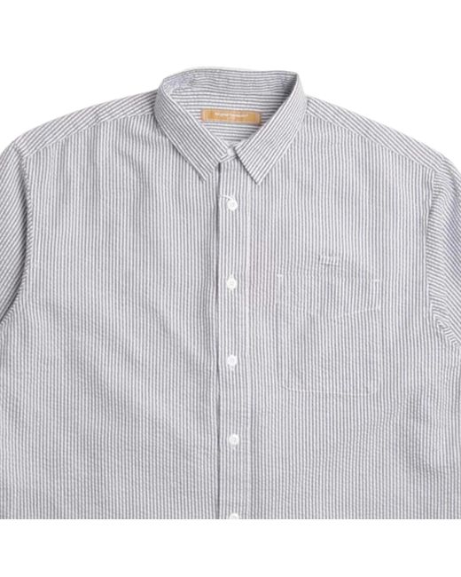 FRIZMWORKS Gray Og Stripe Seersucker Half Shirt for men