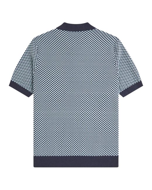 Fred Perry Blue Chequerboard Knitted Shirt for men