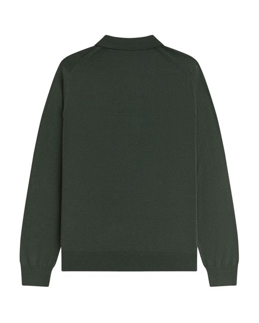 Fred Perry Green Classic Knitted Long Sleeve Shirt for men
